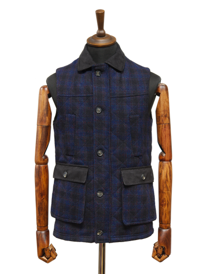Harris Tweed Chuck Country Gilet Navy Block Check