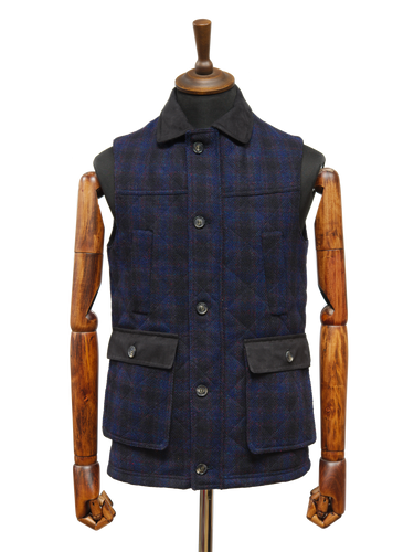 Harris Tweed Chuck Country Gilet - Navy Block Check
