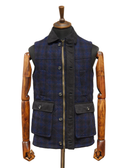 Harris Tweed Chuck Country Gilet Navy Block Check