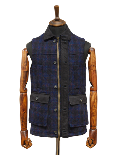 Harris Tweed Chuck Country Gilet Navy Block Check