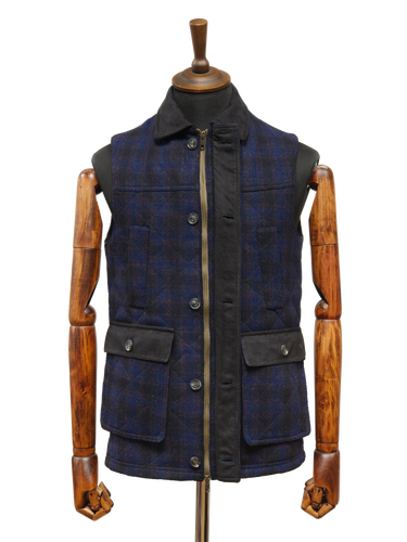 Harris Tweed Chuck Country Gilet - Navy Block Check