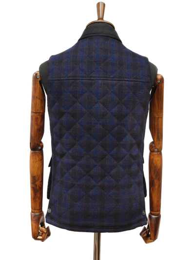 Harris Tweed Chuck Country Gilet Navy Block Check