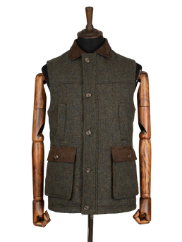 Harris Tweed Chuck Country Gilet - Forest Green Herringbone