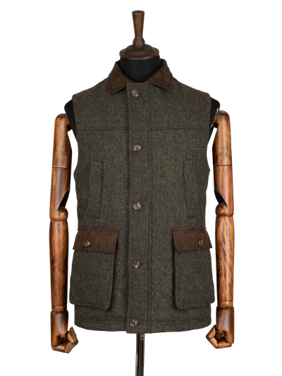 Harris Tweed Chuck Country Gilet - Forest Green Herringbone