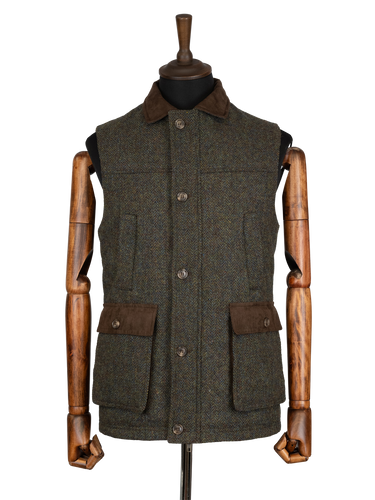 Harris Tweed Chuck Country Gilet - Forest Green Herringbone