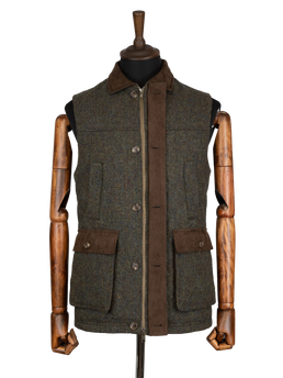 Harris Tweed Chuck Country Gilet - Forest Green Herringbone