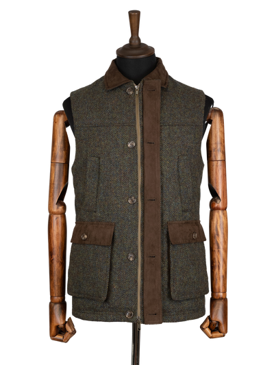 Harris Tweed Chuck Country Gilet - Forest Green Herringbone