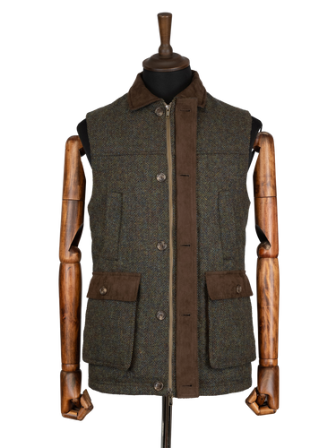 Harris Tweed Chuck Country Gilet - Forest Green Herringbone