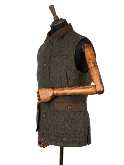 Harris Tweed Chuck Country Gilet - Forest Green Herringbone