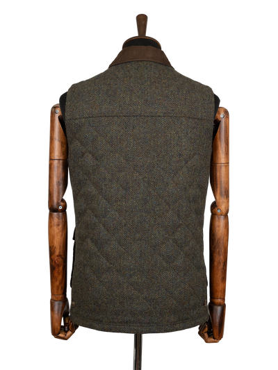 Harris Tweed Chuck Country Gilet - Forest Green Herringbone