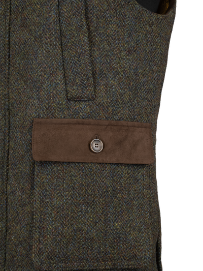 Harris Tweed Chuck Country Gilet - Forest Green Herringbone