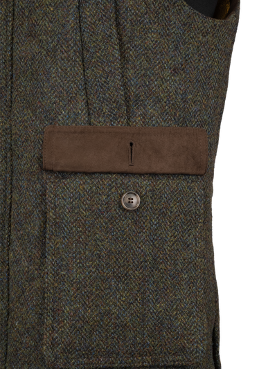 Harris Tweed Chuck Country Gilet - Forest Green Herringbone