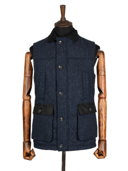 Harris Tweed Chuck Country Gilet - Navy Herringbone