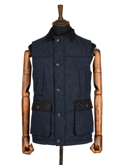 Harris Tweed Chuck Country Gilet - Navy Herringbone
