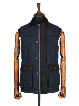 Harris Tweed Chuck Country Gilet - Navy Herringbone