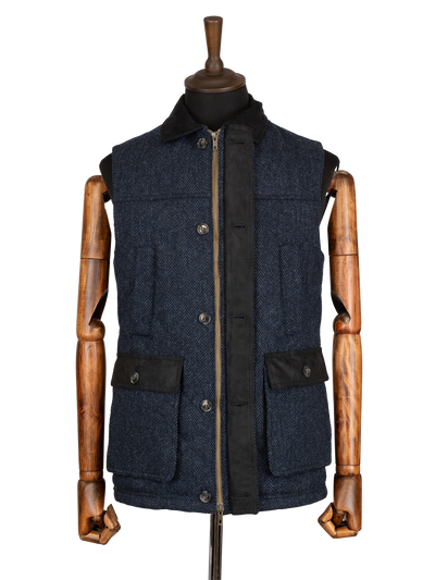 Harris Tweed Chuck Country Gilet - Navy Herringbone