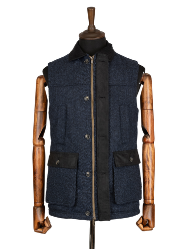 Harris Tweed Chuck Country Gilet - Navy Herringbone