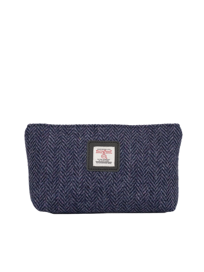 Harris Tweed Cosmetic Bag - HB105 (Black Leather)