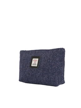 Harris Tweed Cosmetic Bag - HB105 (Black Leather)