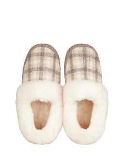 Harris Tweed Diana Slippers Cream Check