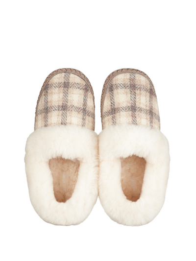 Harris Tweed Diana Slippers Cream Check