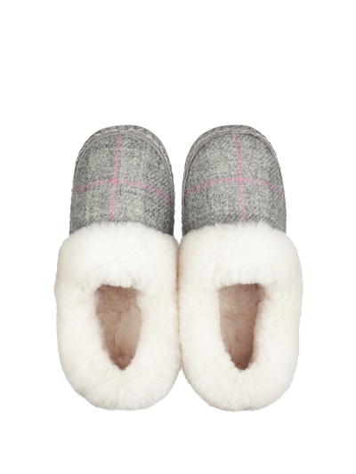 Harris Tweed Diana Slippers Grey/Pink Check
