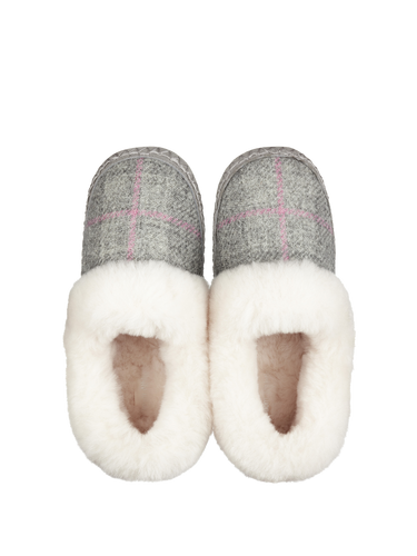 Harris Tweed Diana Slippers - Grey/Pink Check