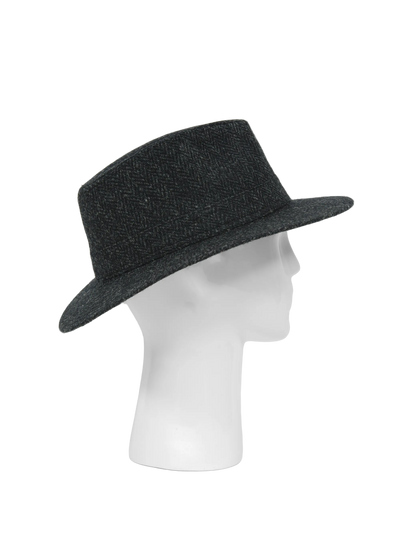 Harris Tweed Fedora Hat - Black Herringbone