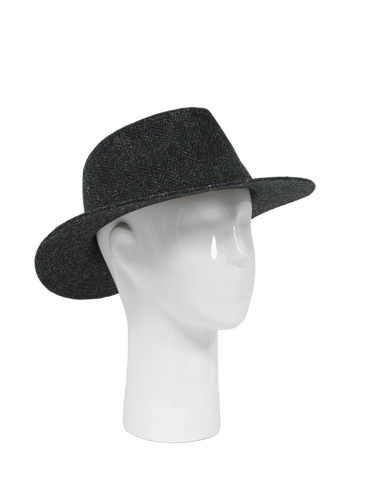 Harris Tweed Fedora Hat - Black Herringbone