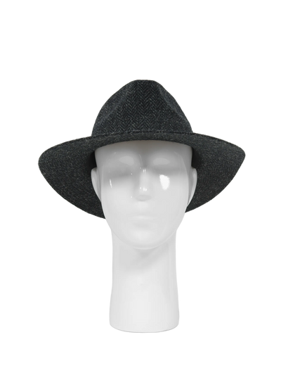 Harris Tweed Fedora Hat - Black Herringbone