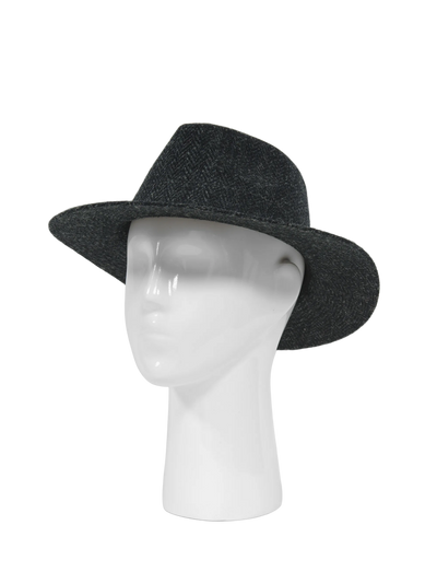 Harris Tweed Fedora Hat - Black Herringbone