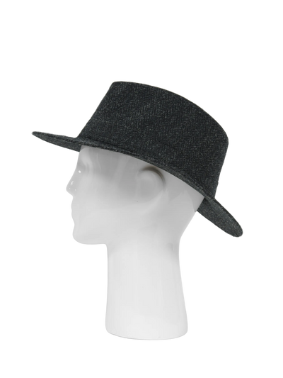 Harris Tweed Fedora Hat - Black Herringbone