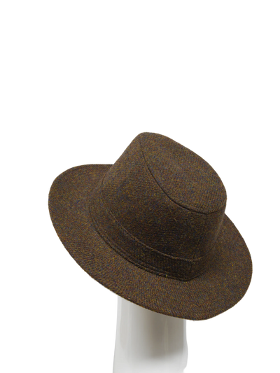Harris Tweed Fedora Hat - Brown Mix