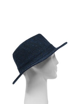 Harris Tweed Fedora Hat - Navy Herringbone