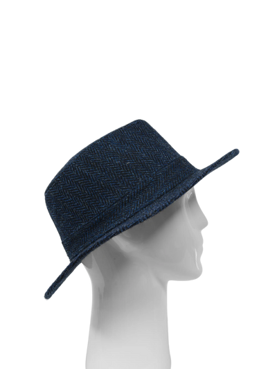 Harris Tweed Fedora Hat - Navy Herringbone