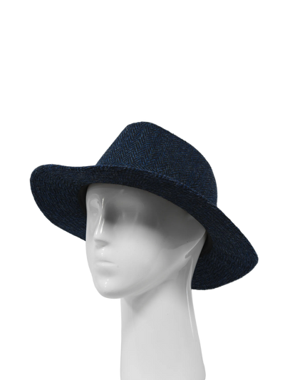 Harris Tweed Fedora Hat - Navy Herringbone
