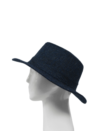 Harris Tweed Fedora Hat - Navy Herringbone