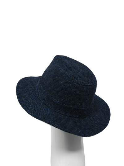 Harris Tweed Fedora Hat - Navy Herringbone