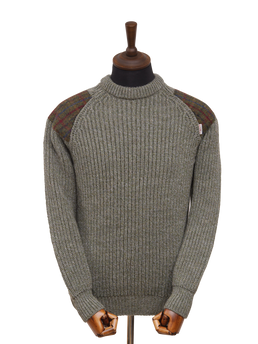 Gamekeeper Chunky Crew Neck Jumper Sage Green (A0229 Patches)
