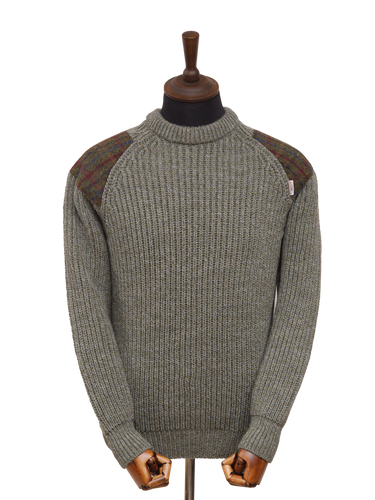 Gamekeeper Chunky Crew Neck Jumper - Sage Green (A0229 Patches)