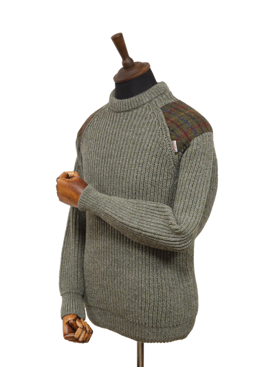 Gamekeeper Chunky Crew Neck Jumper Sage Green (A0229 Patches)