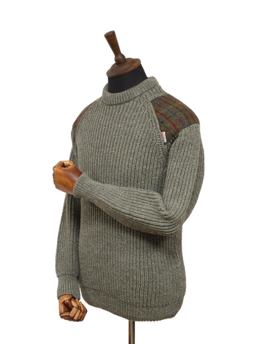 Gamekeeper Chunky Crew Neck Jumper - Sage Green (A0229 Patches)