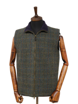Harris Tweed Gilet Green Herringbone With Overcheck