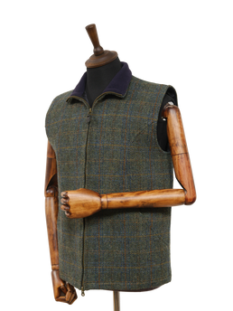 Harris Tweed Gilet Green Herringbone With Overcheck