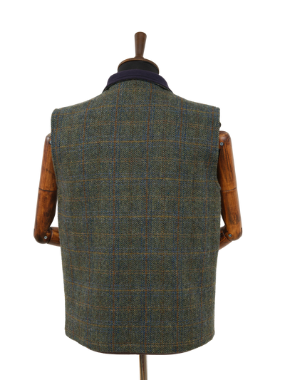 Harris Tweed Gilet Green Herringbone With Overcheck