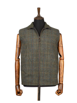 Harris Tweed Gilet - Green Herringbone With Overcheck