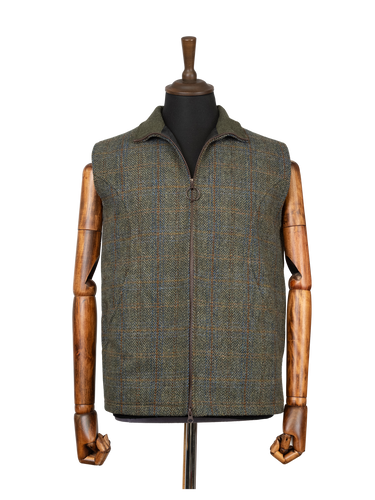 Harris Tweed Gilet - Green Herringbone With Overcheck