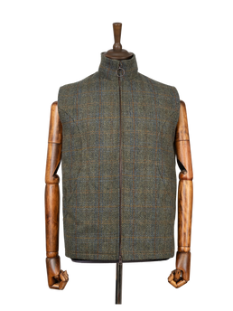 Harris Tweed Gilet - Green Herringbone With Overcheck
