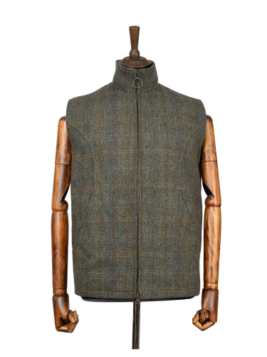 Harris Tweed Gilet - Green Herringbone With Overcheck