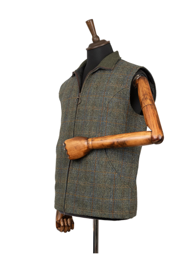 Harris Tweed Gilet - Green Herringbone With Overcheck